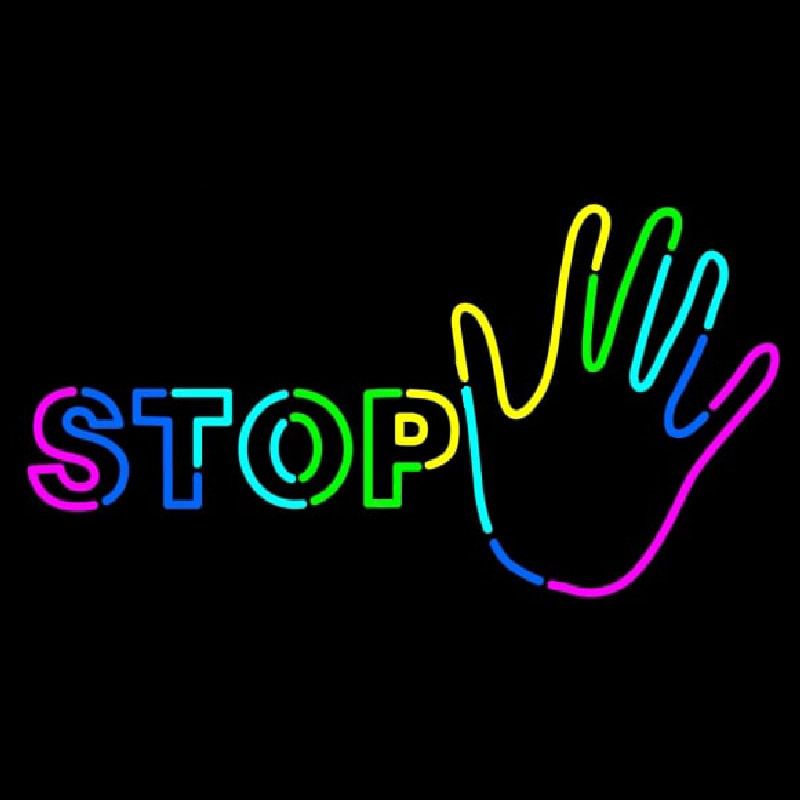 Hand With Stop Neon Sign