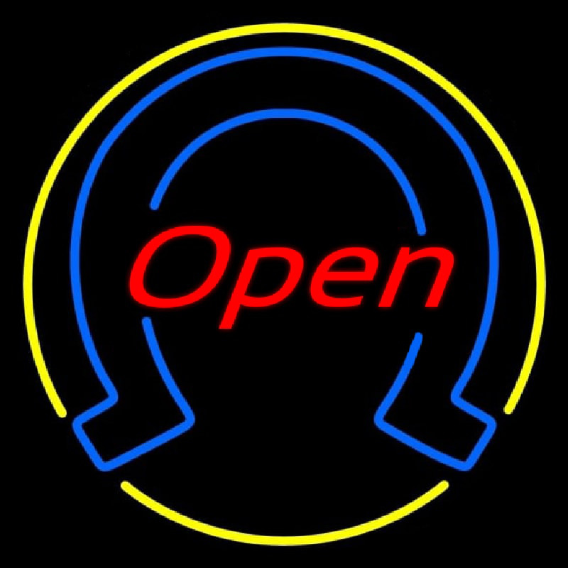 Horseshoe Open With Yellow Border Neon Sign