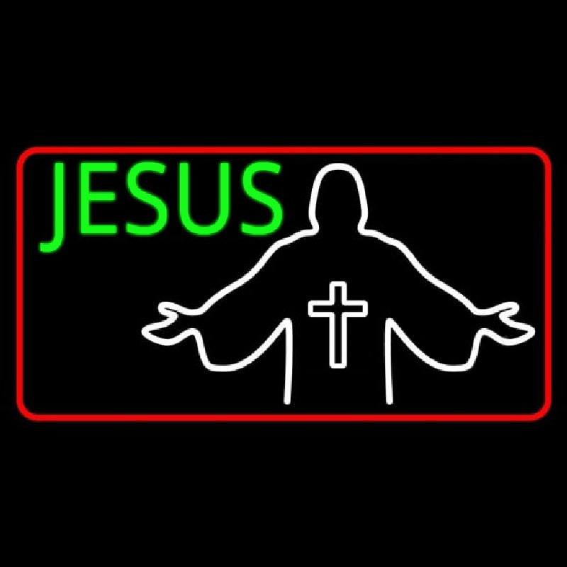 Jesus Christian Cross With Border Neon Sign