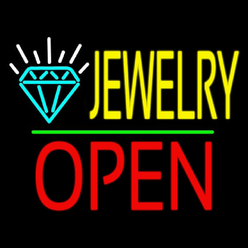 Jewelry Logo Open Green Line Neon Sign