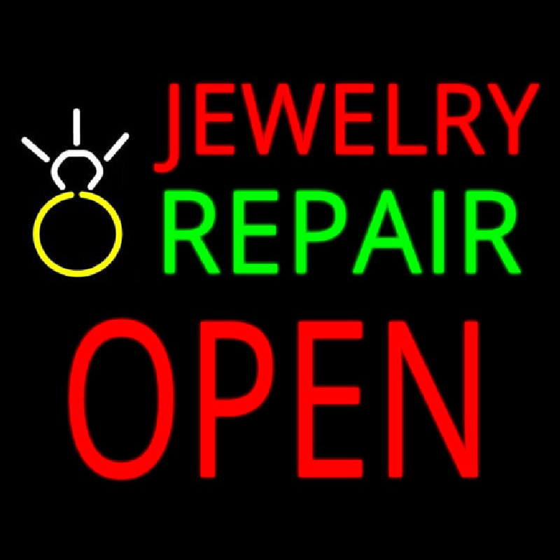 Jewelry Repair Block Open With Logo Neon Sign