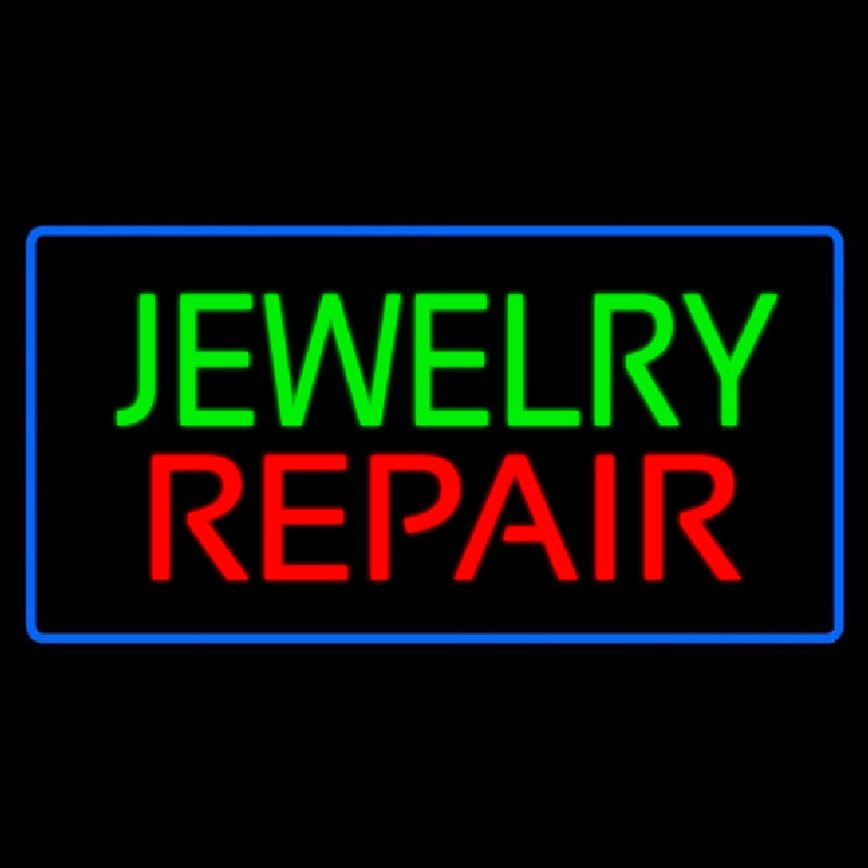 Jewelry Repair Rectangle Blue Neon Sign