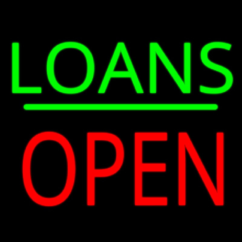 Loans Block Open Green Line Neon Sign