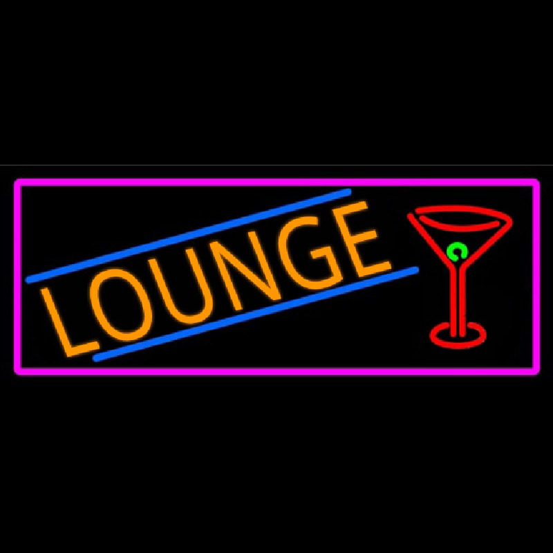 Lounge And Martini Glass With Pink Border Neon Sign