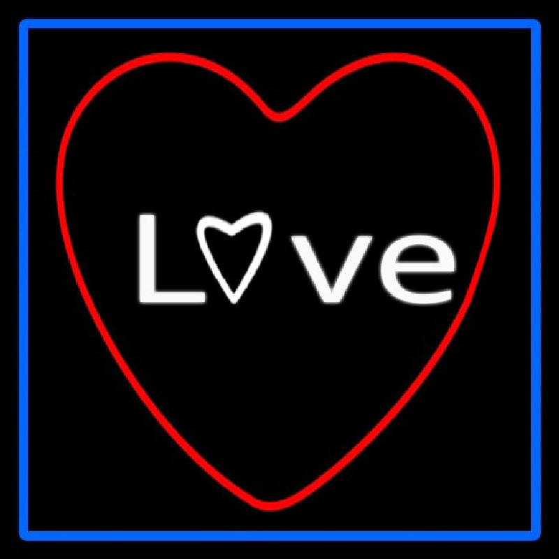 Love Red Heart With Blue Border Neon Sign