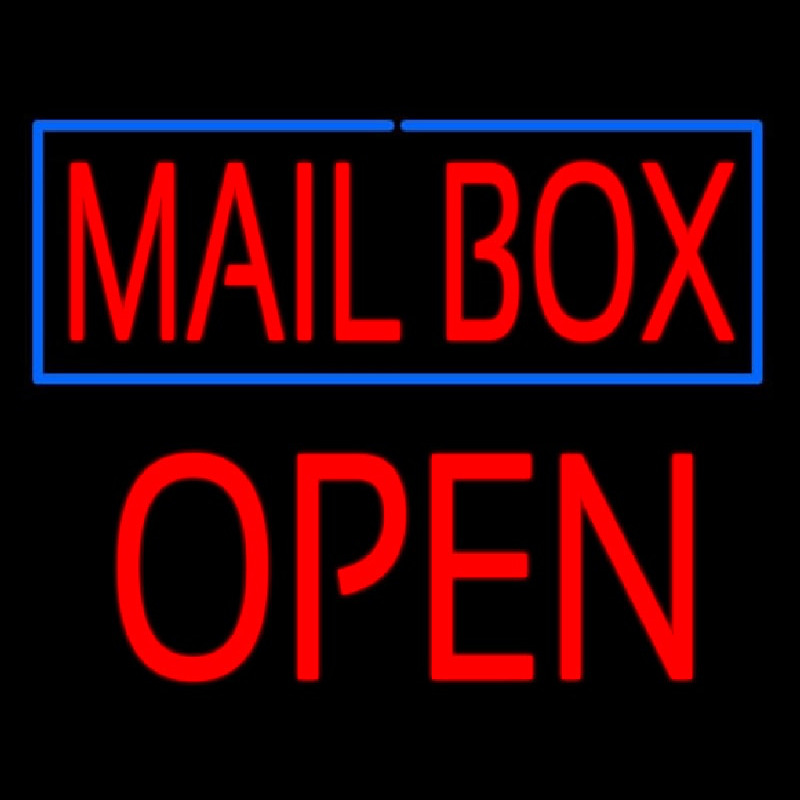 Mailbo  Blue Border Open Block Neon Sign