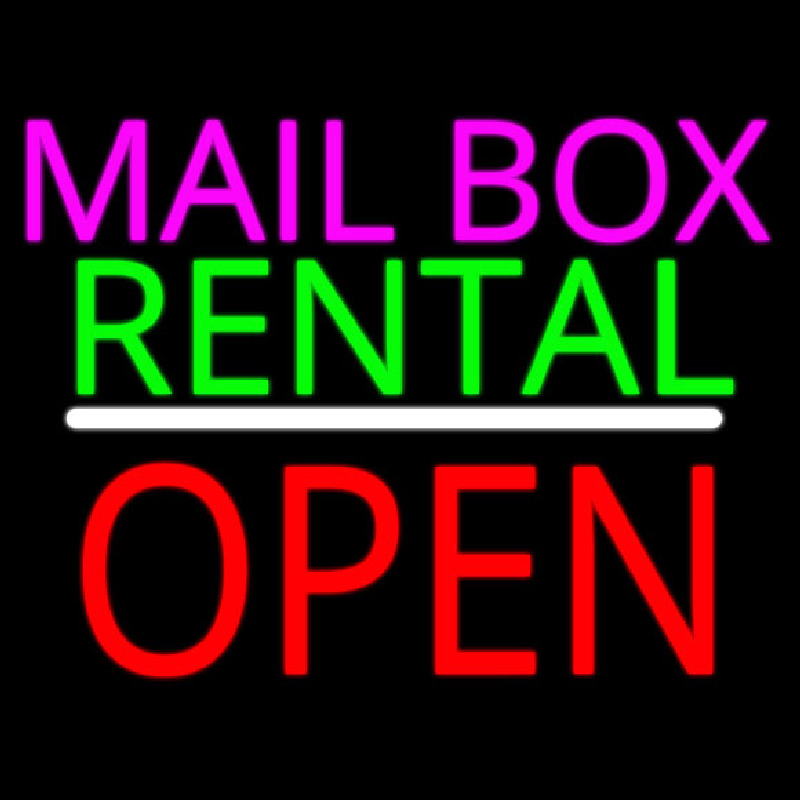 Mailbo  Rental Open Block White Line Neon Sign