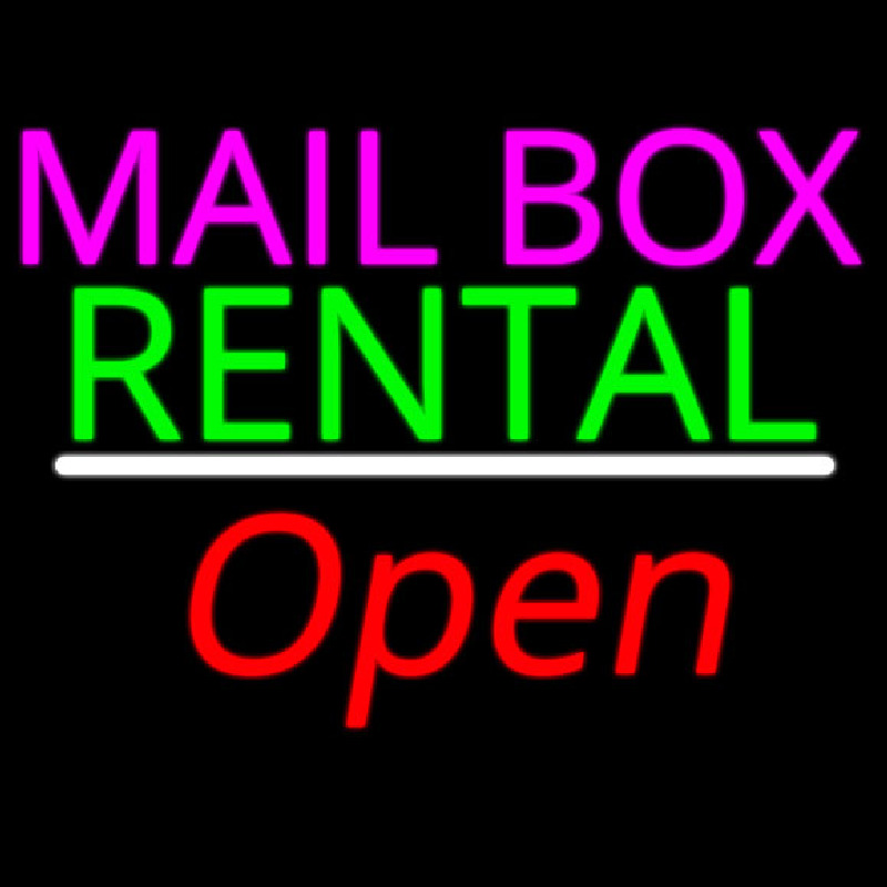 Mailbo  Rental Open White Line Neon Sign