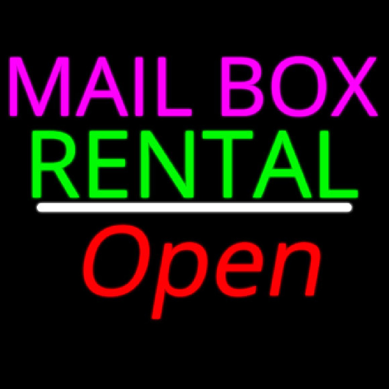 Mailbo  Rental White Line Open Neon Sign