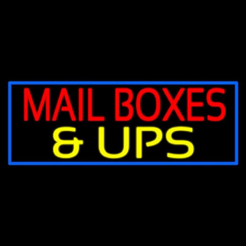 Mailbo es And Ups Block Blue Border Neon Sign