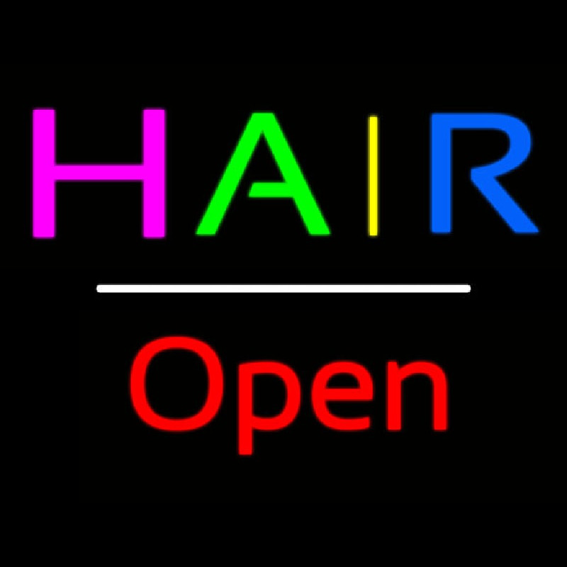 Multicolored Hair Open White Line Neon Sign