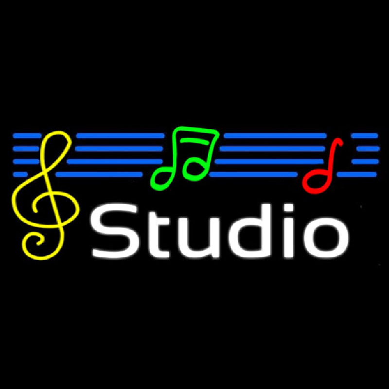 Music White Studio Blue 1 Neon Sign