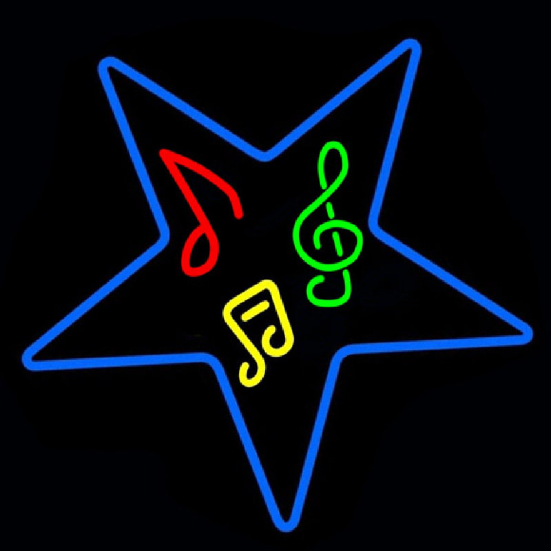 Musical Notes In Star Neon Sign