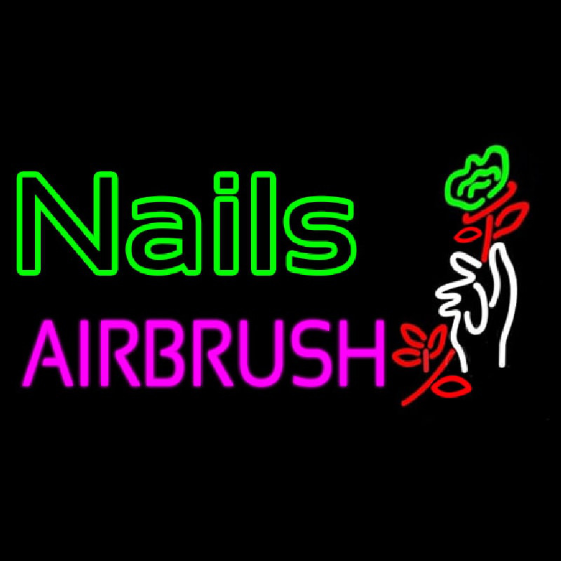 Nails Airbrush With Flower Neon Sign