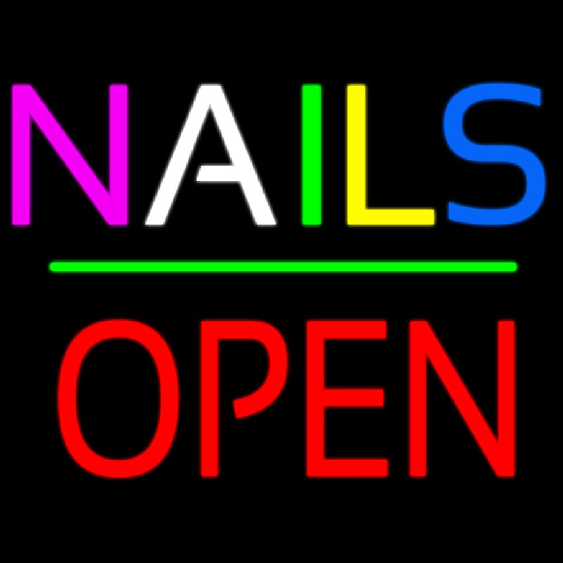 Nails Block Open Green Line Neon Sign