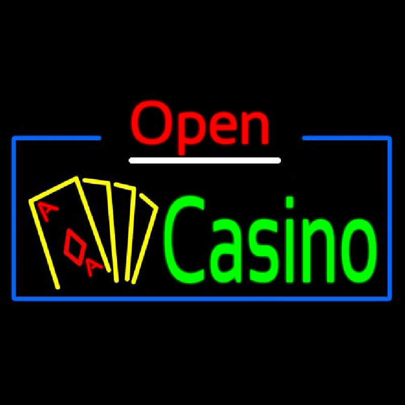 Open Casino With Cards Neon Sign