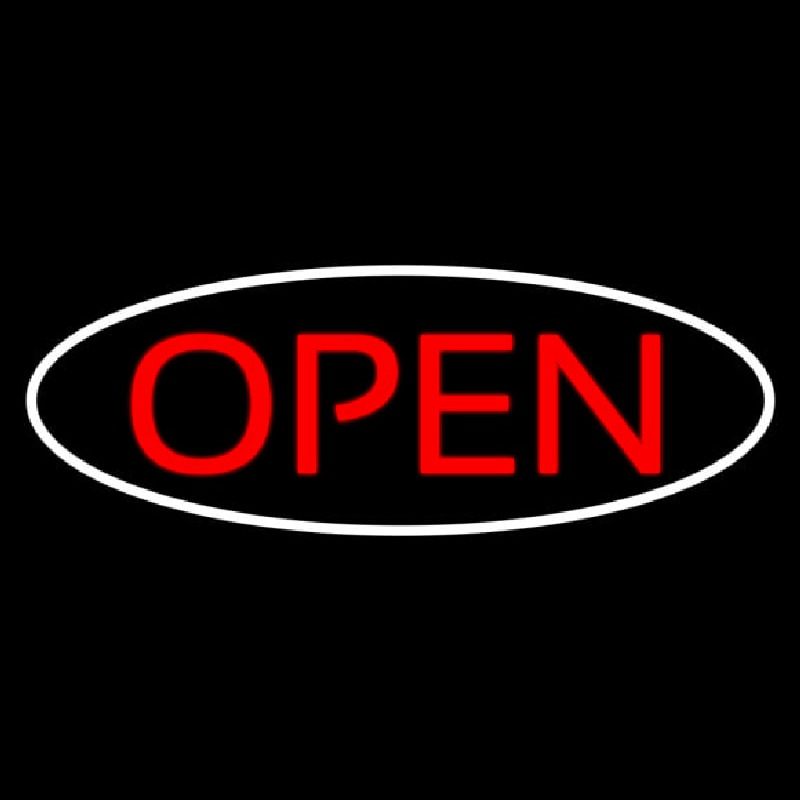 Open Oval White Red Neon Sign