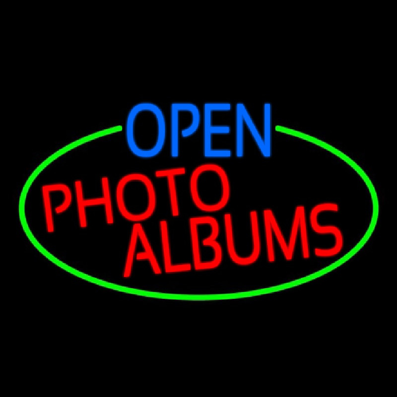 Open Photo Albums Oval With Green Border Neon Sign