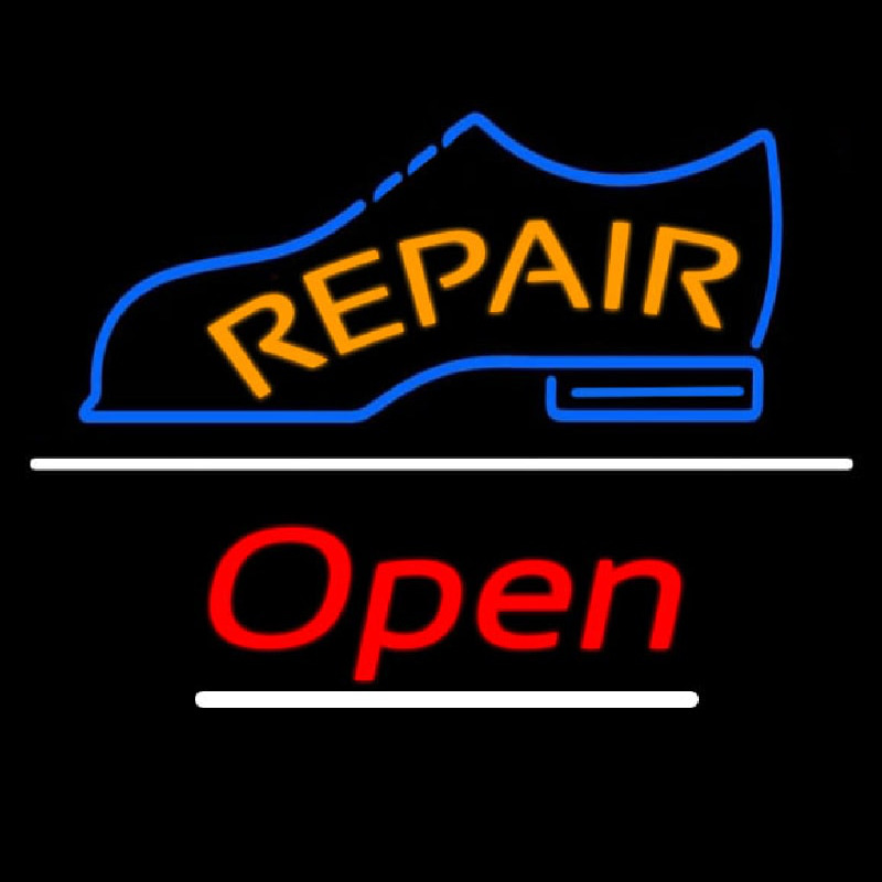 Orange Repair Shoe Logo Open Neon Sign