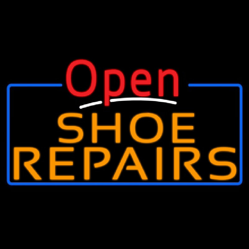 Orange Shoe Repairs Open Neon Sign