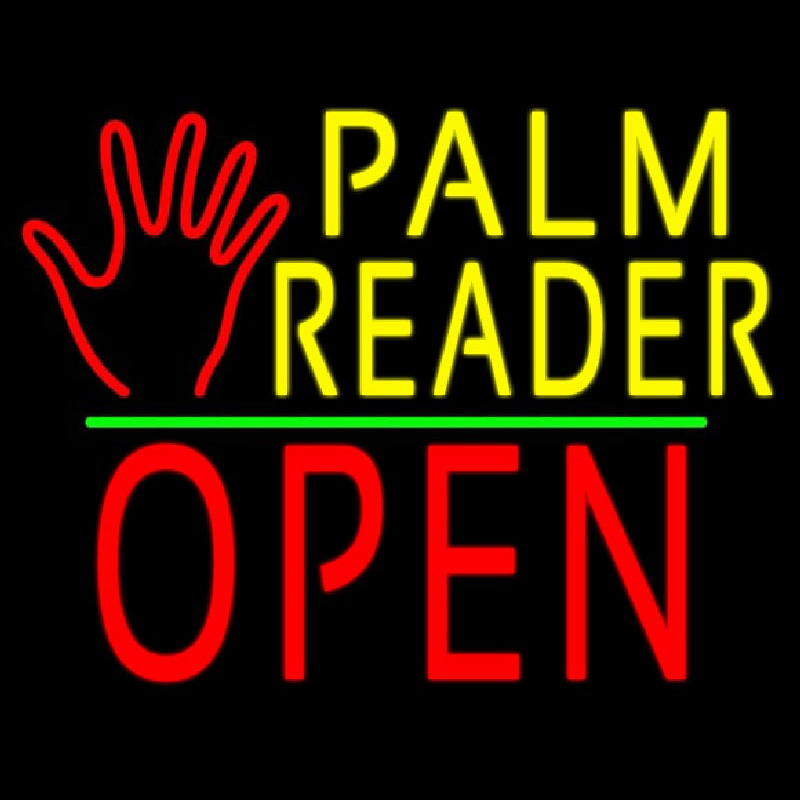 Palm Reader Logo Block Open Green Line Neon Sign