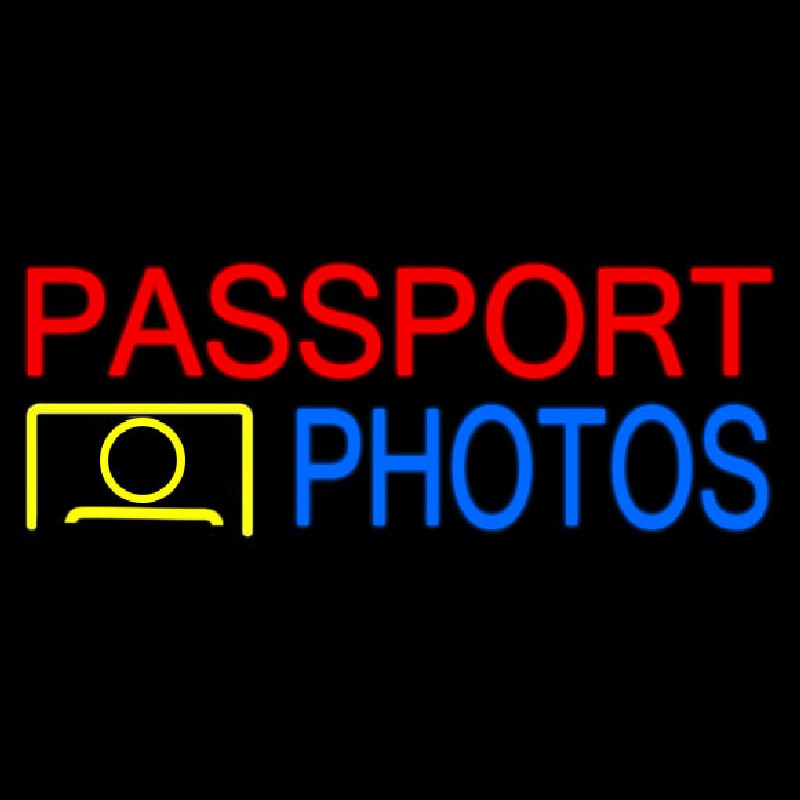 Passport Photos Block Logo Neon Sign