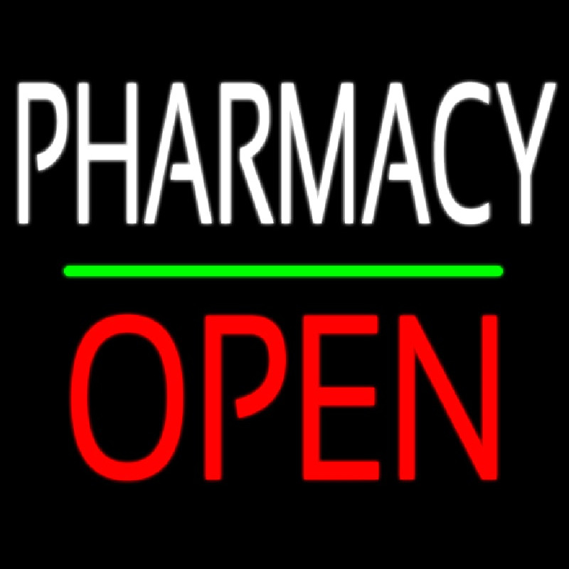 Pharmacy Block Open Green Line Neon Sign