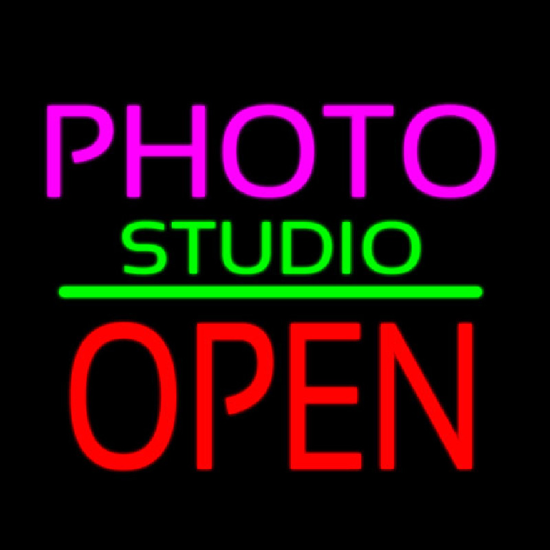 Photo Studio Open Green Line Neon Sign