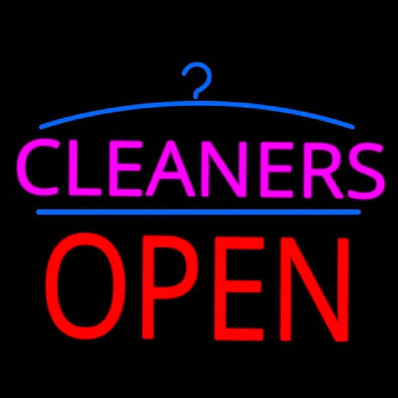 Pink Cleaners Block Red Open Logo Neon Sign