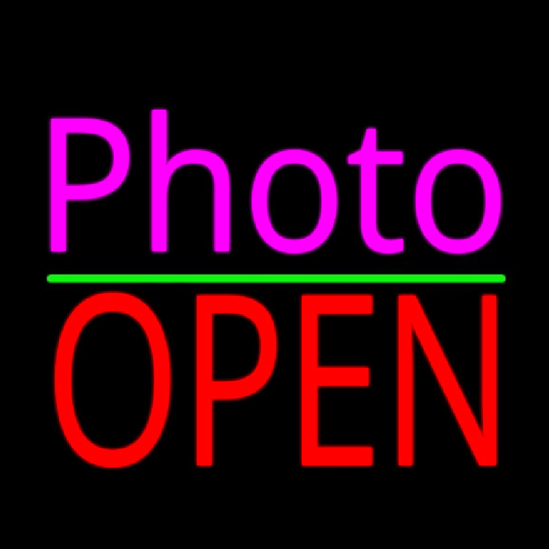 Pink Cursive Photo With Open 1 Neon Sign