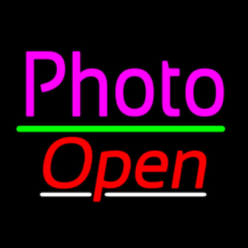 Pink Cursive Photo With Open 3 Neon Sign