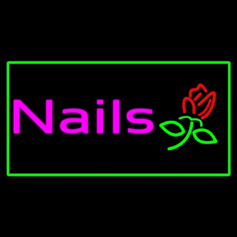 Pink Nails With Flower Logo Green Border Neon Sign