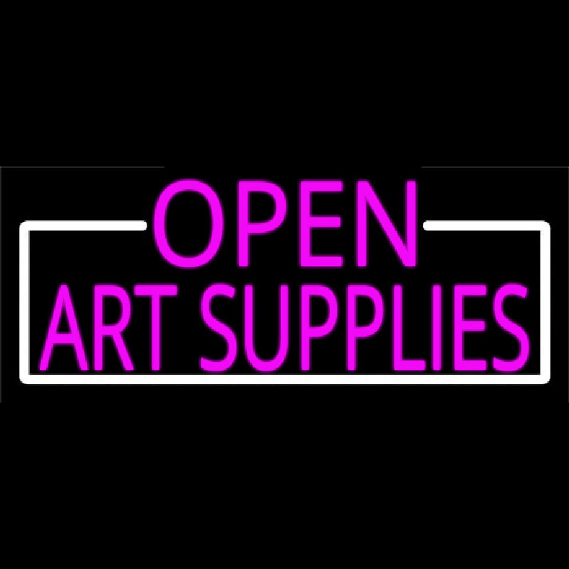 Pink Open Art Supplies With White Border Neon Sign