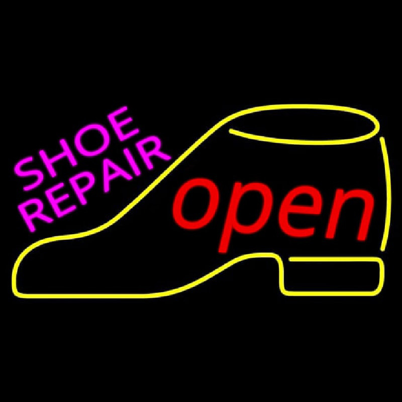 Pink Shoe Repair Yellow Shoe Open Neon Sign