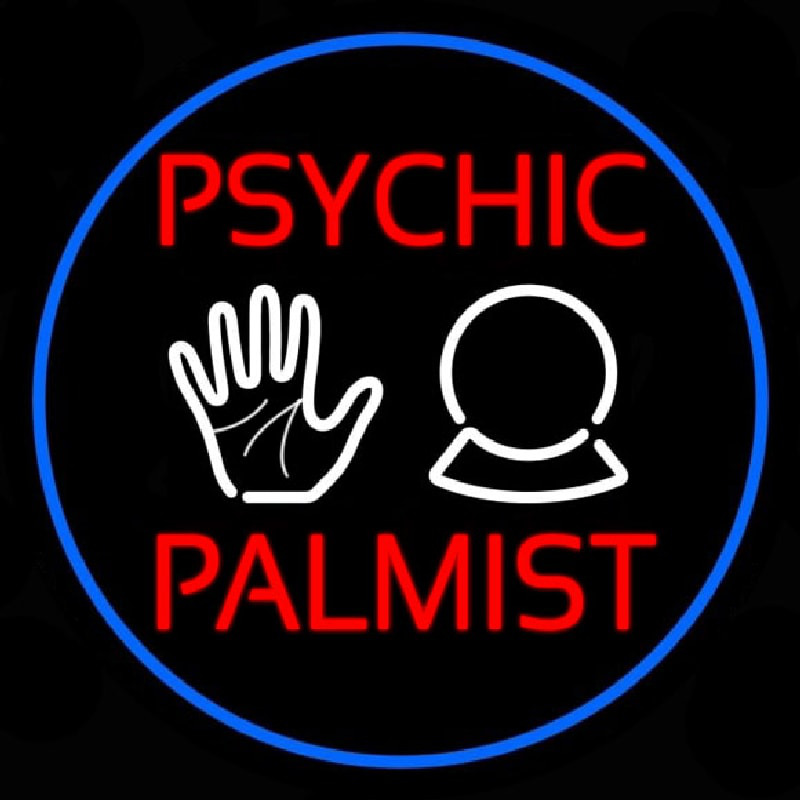 Psychic Palmist Blue Border Neon Sign