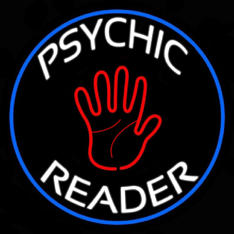 Psychic Reader With Palm Blue Circle Neon Sign