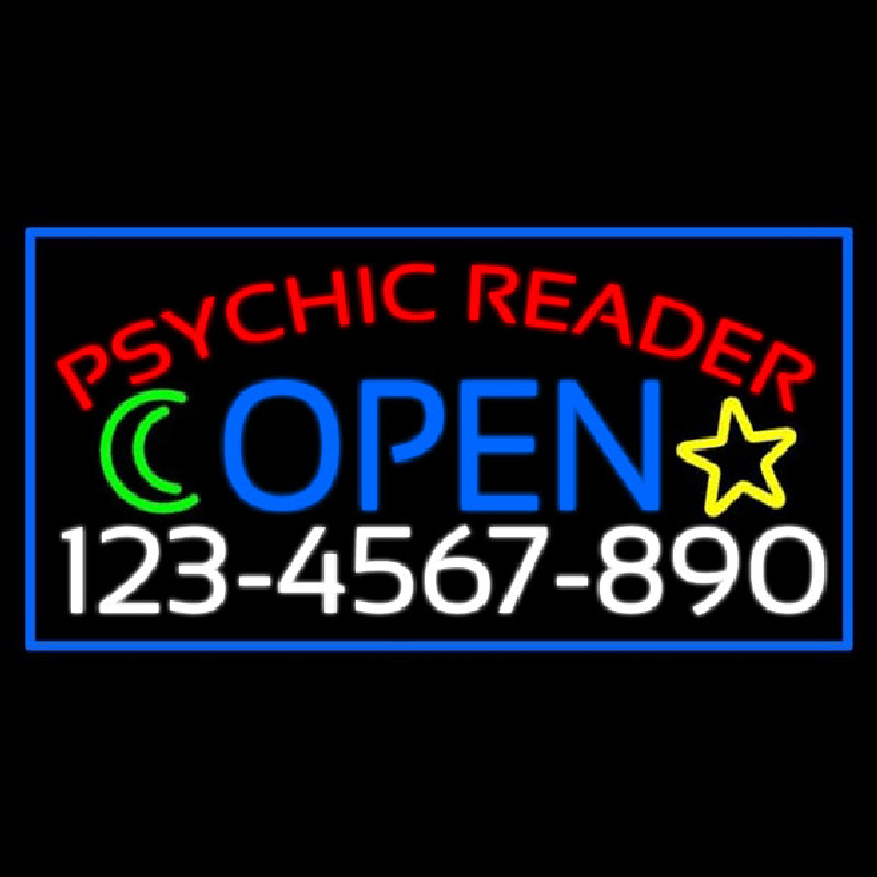 Psychic Reader With Phone Number Open Neon Sign