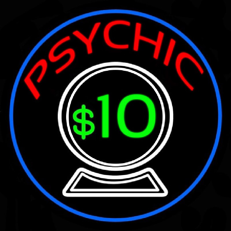 Psychic With Crystal Globe Blue Border Neon Sign