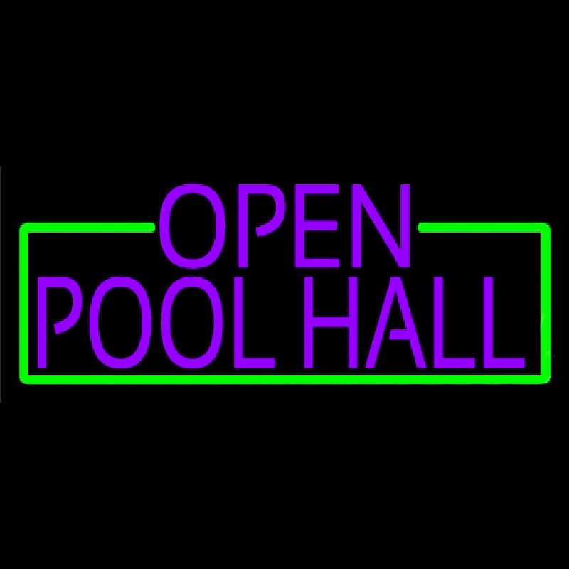 Purple Open Pool Hall With Green Border Neon Sign