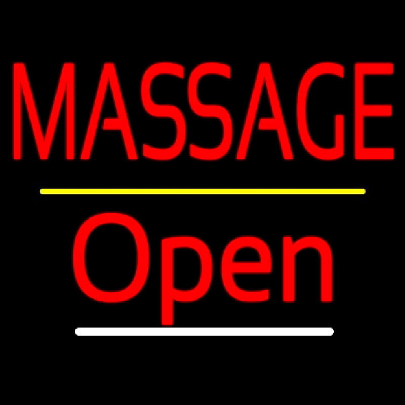 Red Block Massage Open Yellow Line Neon Sign