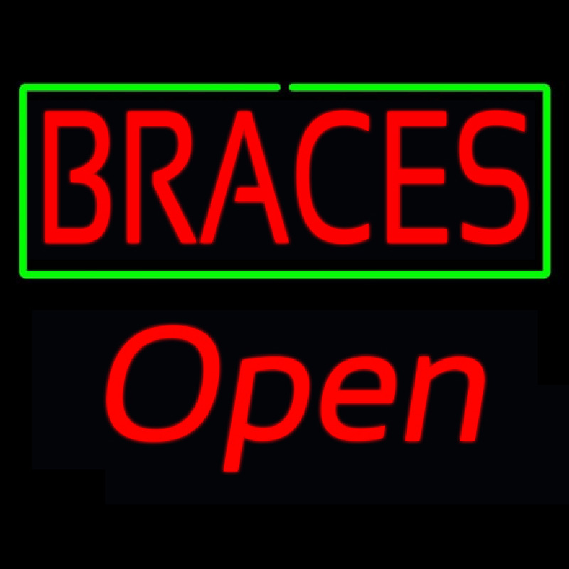 Red Braces Green Border Open Neon Sign