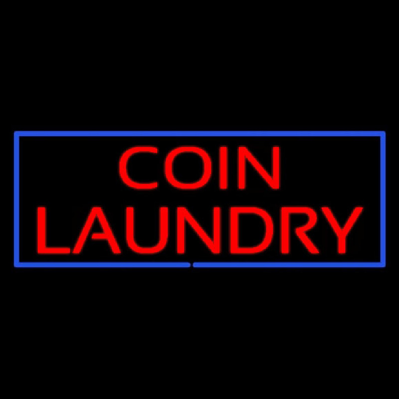 Red Coin Laundry Blue Border Neon Sign