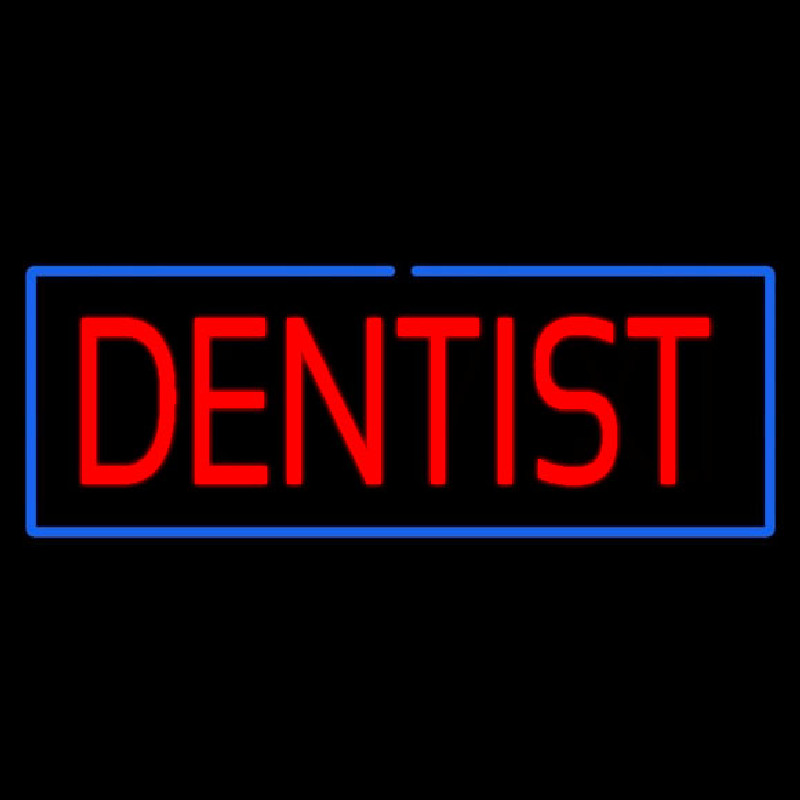 Red Dentist Blue Border Neon Sign