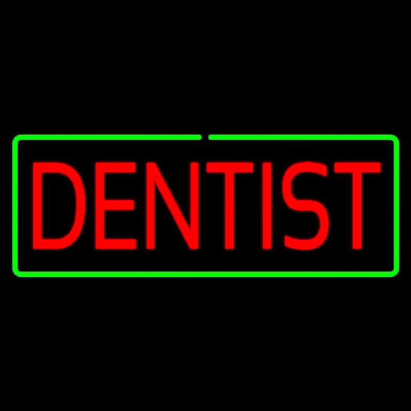 Red Dentist Green Border Neon Sign