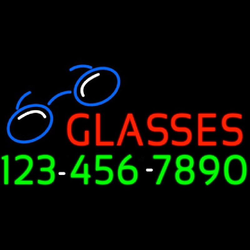 Red Glasses With Phone Number Neon Sign