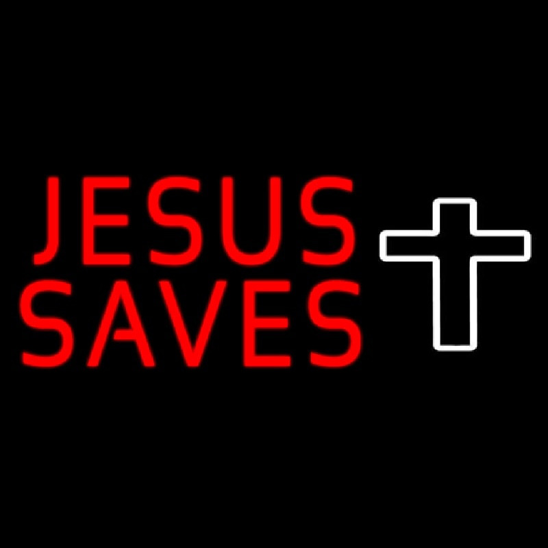 Red Jesus Saves White Cross Neon Sign