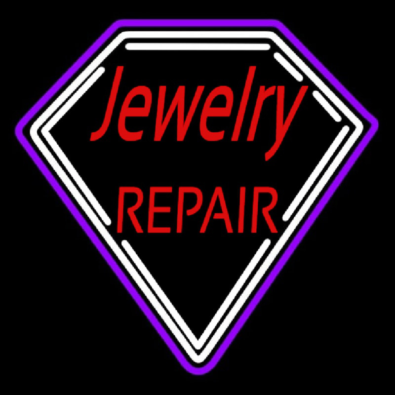 Red Jewelry Repair Diamond Border Neon Sign