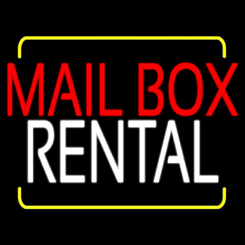 Red Mailbo  Blue Rental With Yellow Border Neon Sign