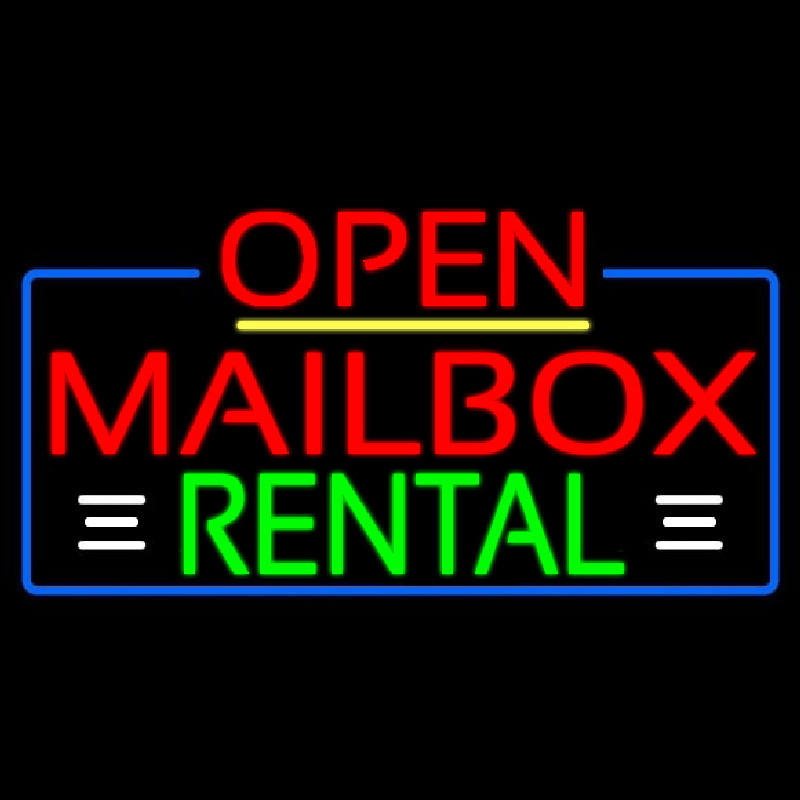 Red Mailbo  Rental With White Line Open 4 Neon Sign