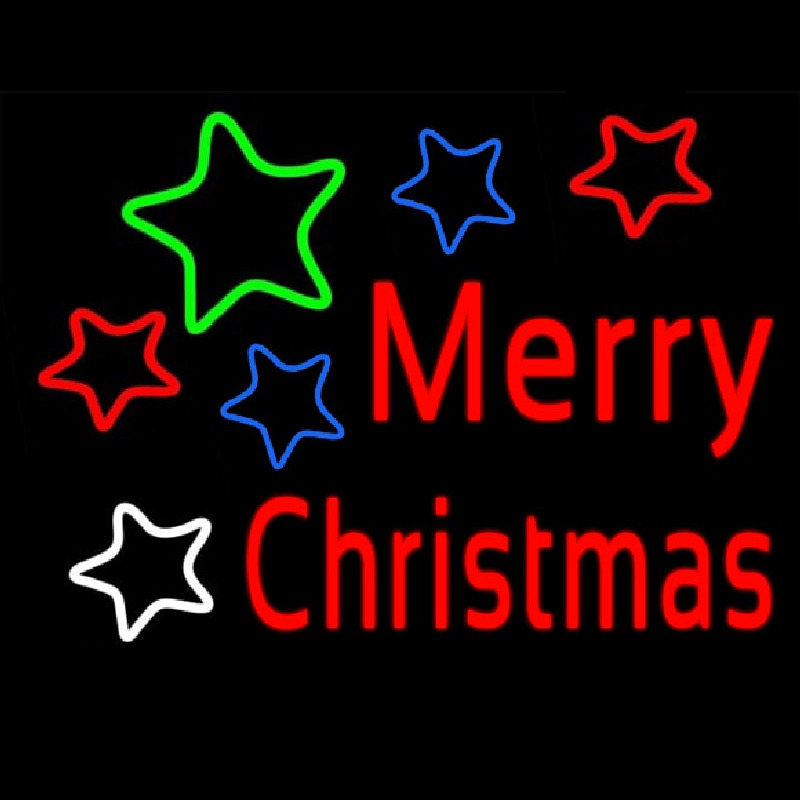 Red Merry Christmas With Stars Neon Sign